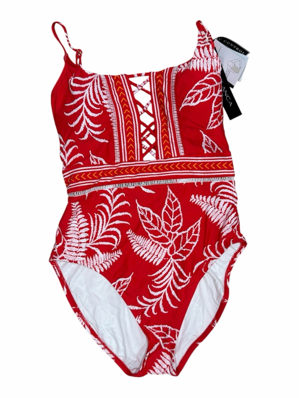 NEW Red Floral One-Piece Swimsuit with Lace-Up Front